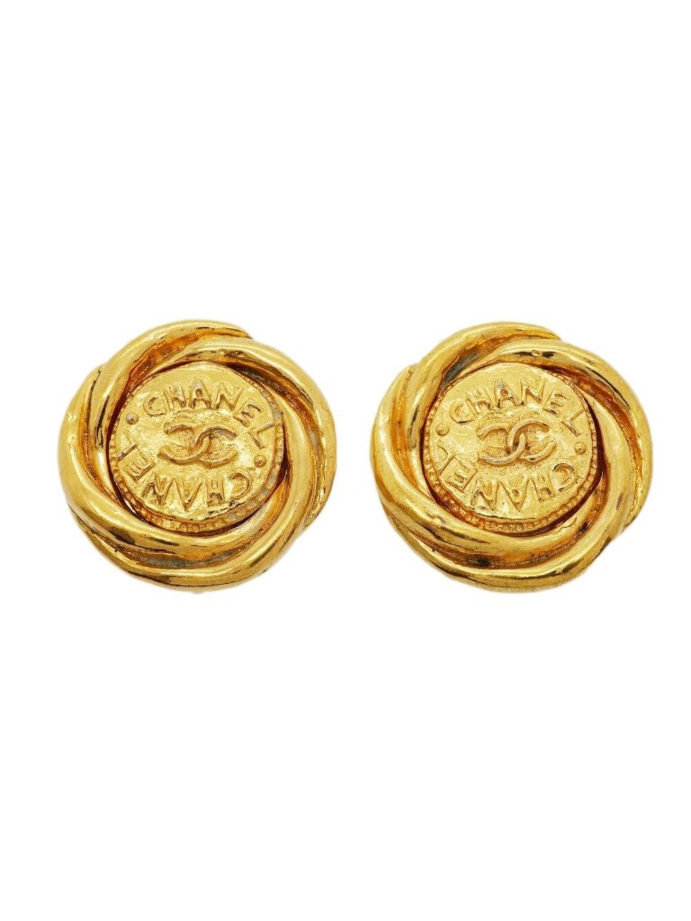 Chanel Earrings Vintage CC Logo Gold Plated
